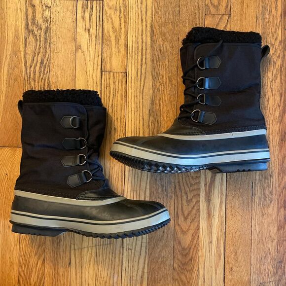 sorel 1964 pac nylon insulated waterproof black and white boot mens size 12 - Picture 1 of 8